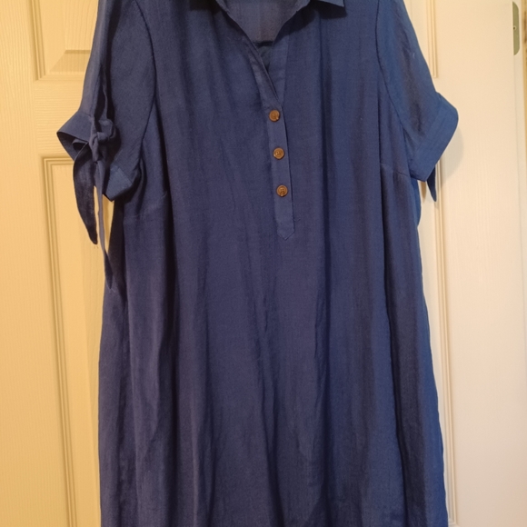 Indago Rose Womens Size 1X Blue Three Button sheer Shirt Dress - Picture 2 of 3